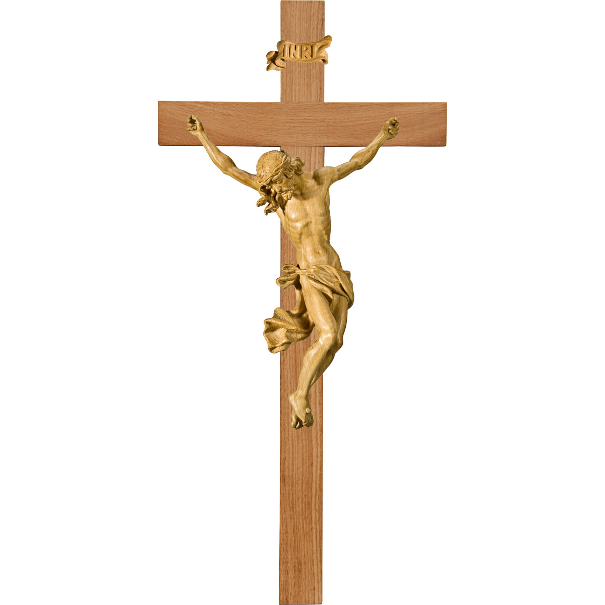 Cristo Barroco en cruz de roble simple ancha